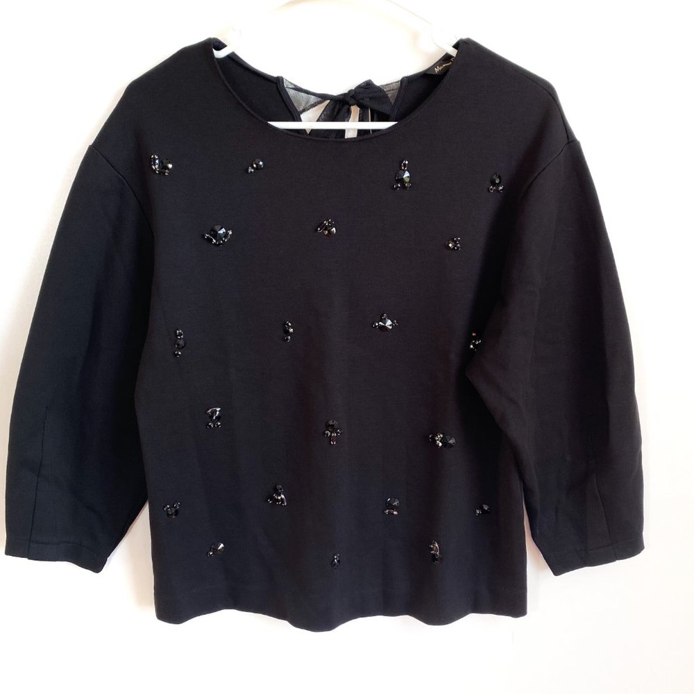 Massimo Dutti Scoop Neck Black Rhinestone Sweatshirt Sweater